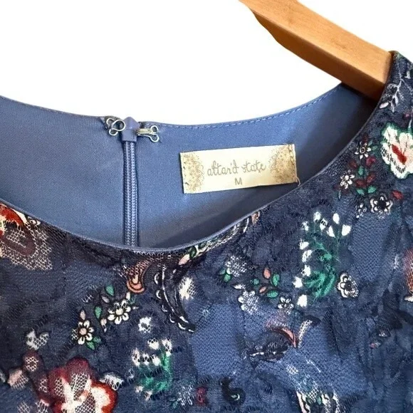 Attard State‎ Blue Paisley Floral Print Long Sleeve Fit Flare Dress Size M Boho - Picture 3 of 7